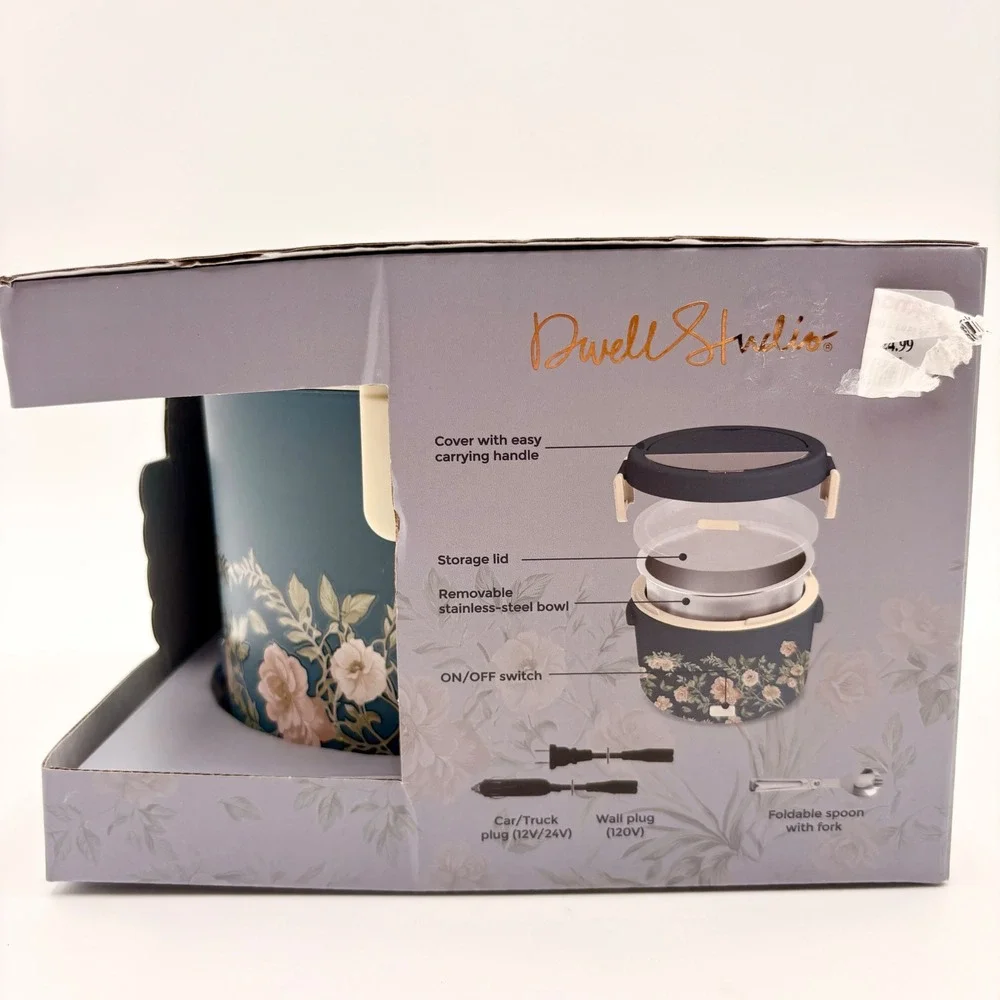DwellStudio Heated Lunch Box 5 Cup Teal Floral Portable Food Warmer Home & Car
